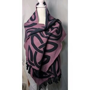 Vintage Peter James Pure New Wool Scarf Celtic Knot Design Purple Black(721)